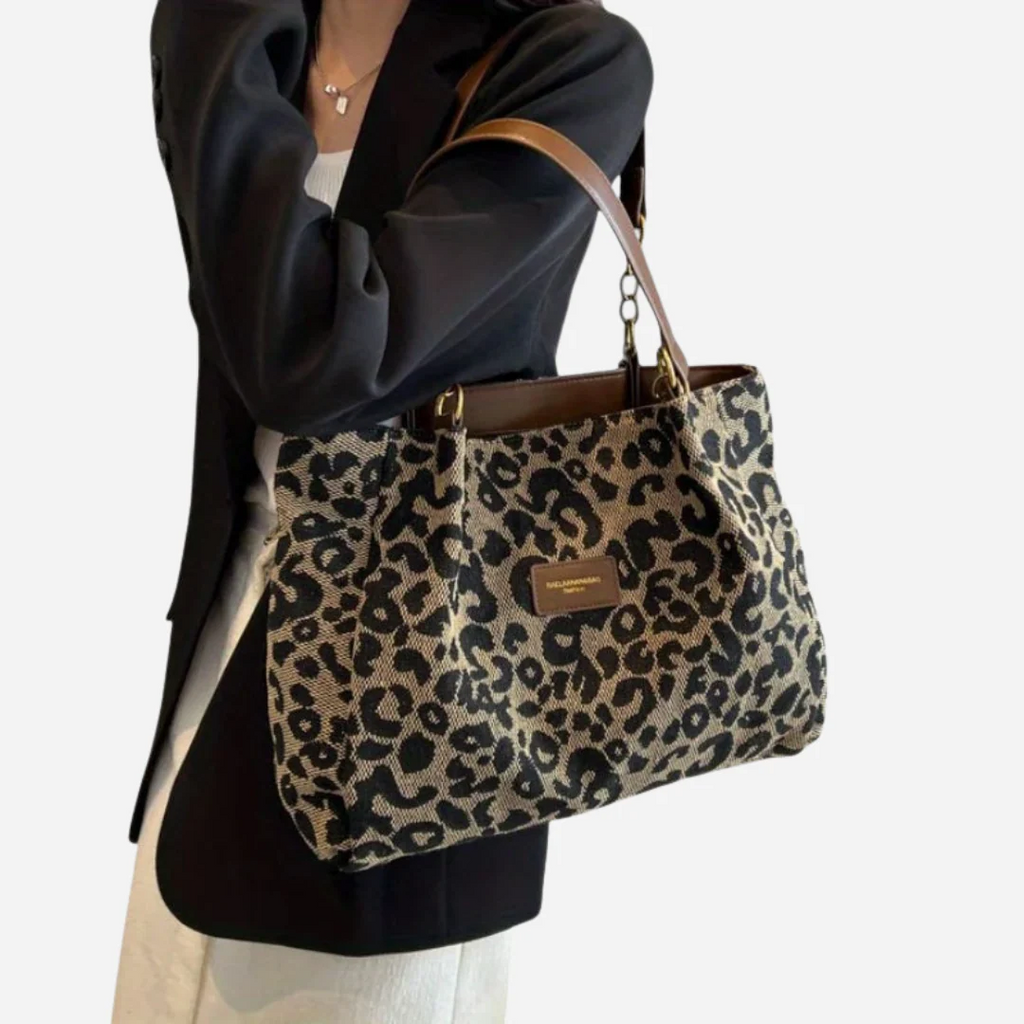 Borsa da shopping in tela con design leopardato