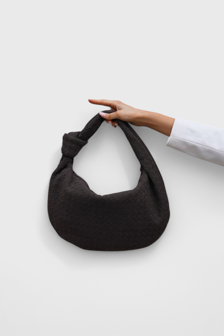 Borsa Media Viola Intrecciata con Dettaglio Nodo