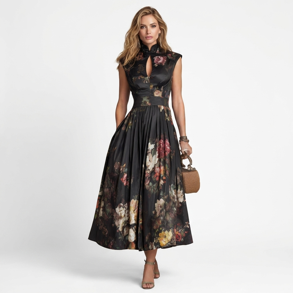 Sophia - Abito Midi con design plissettato floreale