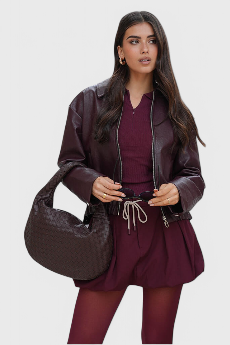 Borsa Media Viola Intrecciata con Dettaglio Nodo