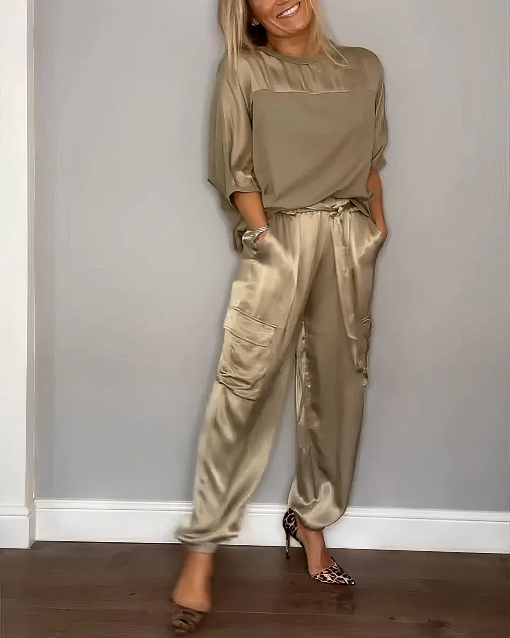AMELIA | Completo blusa a due pezzi e pantaloni cargo Chic