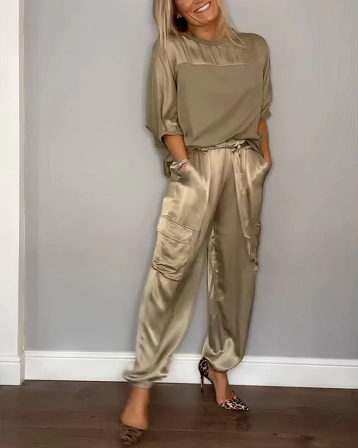 AMELIA | Completo blusa a due pezzi e pantaloni cargo Chic