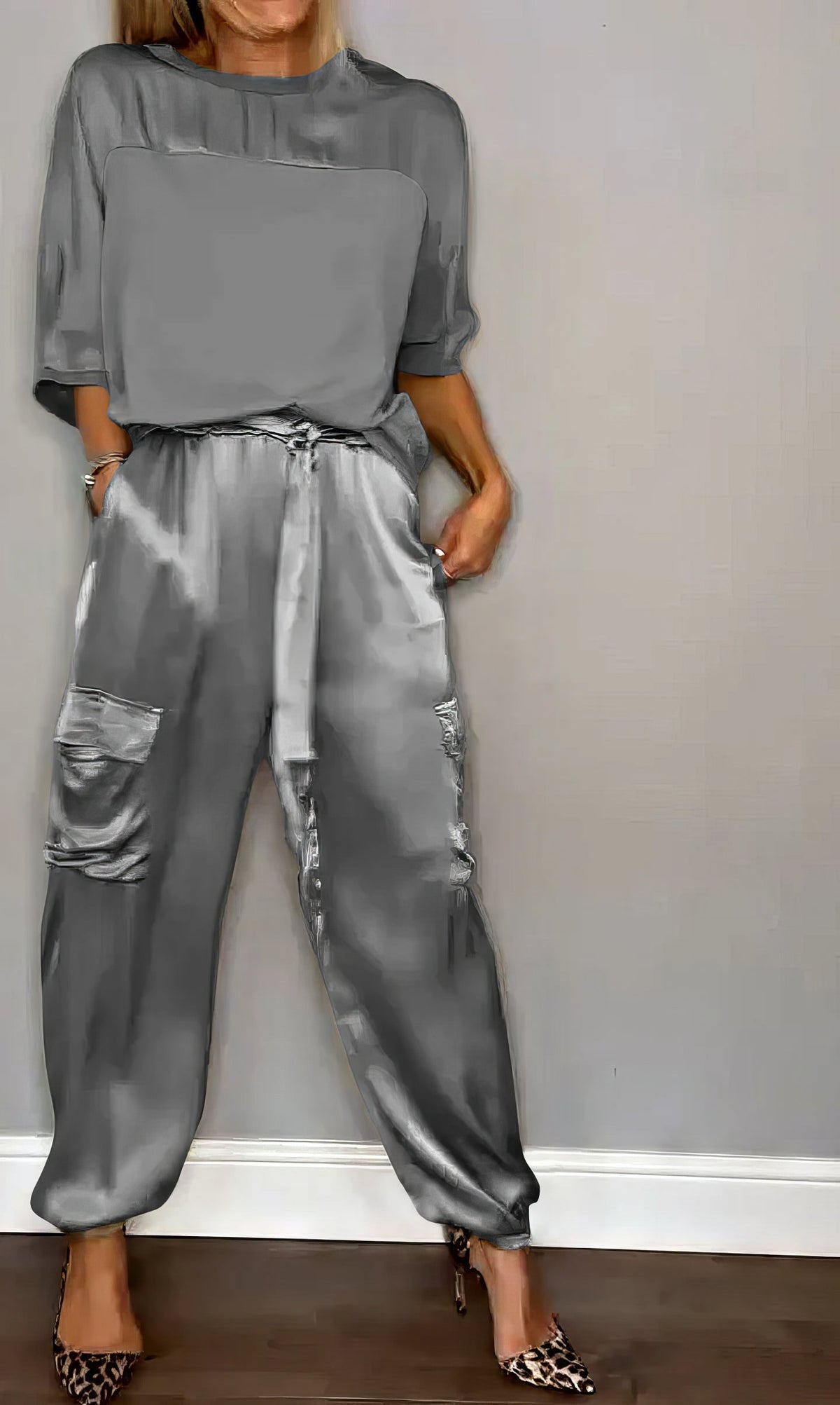 AMELIA | Completo blusa a due pezzi e pantaloni cargo Chic